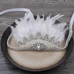 Bandeaux Mode Princesse Fleur Diadèmes Chapeaux Ornements Volants Vos Plumes Strass Couronne Bandeau pour Filles Accessoires De Cheveux 231204