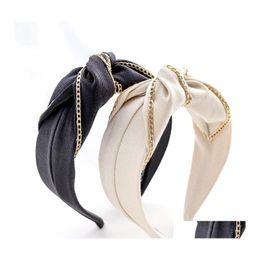 Hoofdbanden Fashion Street Girls Hoofdband Vrouwen zachte stoffen Haarband Gold Alloy Chain Hoofdkleding Wide Side Solid Head Band Autumn Hair Ac otlyb