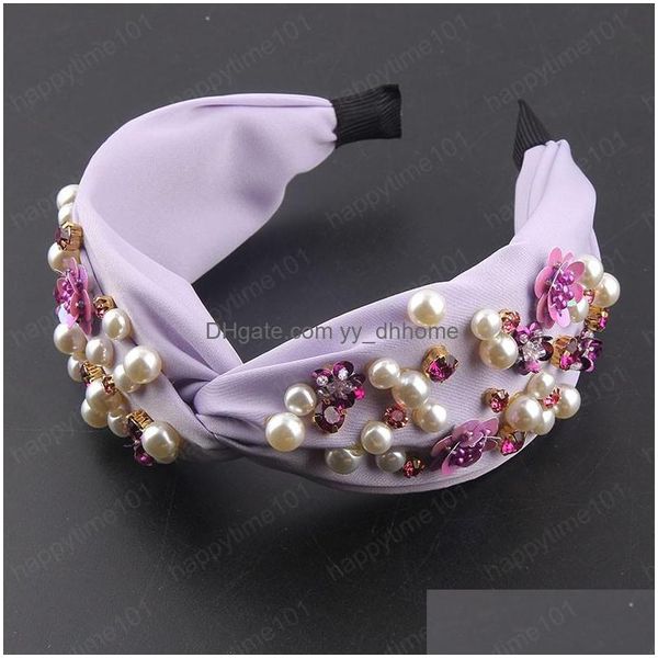 Diademas Temperamento de moda Tela brillante con incrustaciones de diamantes de imitación de colores Diadema Mujer Escamas de perlas Diademas de flores Drop Deliver Dhox7