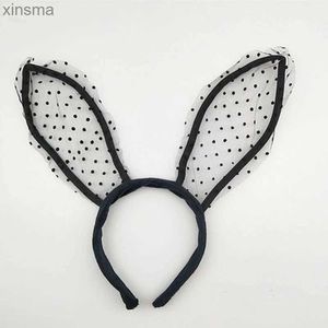 Hoofdbanden Mode Vrouwen Meisje Haarbanden Kant Konijn Bunny Oren Sluier Zwart Oogmasker Halloween Party Hoofddeksels Haaraccessoires 1 St YQ240116