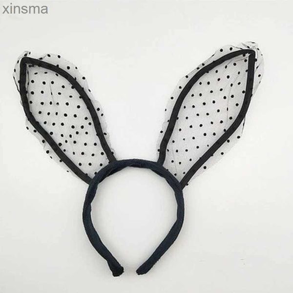 Diademas Moda Mujer Niña Diademas Encaje Conejo Orejas Velo Máscara de ojos negra Fiesta de Halloween Sombreros Accesorios para el cabello 1 pieza YQ240116