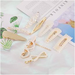 Stirnbänder Mode Frauen Haare Clip Geometrische Perle Haar Schmuck Zubehör Haarnadeln Legierung Metall Barrettes Mädchen Praktische Dhgarden Dhq8M