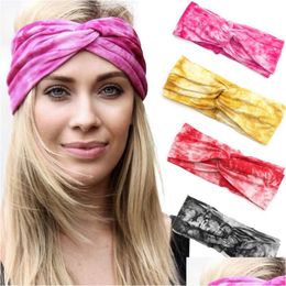 Bandeaux Mode Femmes Bandeau Solide Couleur Large Turban Twist Coton Tricoté Sport Yoga Bandeau Tordu Noué Headwrap Accès Aux Cheveux Dhhwj