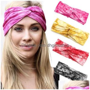 Hoofdbanden Mode Vrouwen Hoofdband Massieve kleur Wide Tulband Turn Twist Twist Katoen Sport Yoga Hairband Twisted geknoopte Hoofdwrap Haar Access Dh6uy