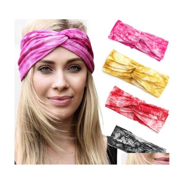 Bandeaux Mode Femmes Bandeau Couleur Unie Large Turban Twist Tricoté Coton Sport Yoga Bandeau Tordu Noué Headwrap Cheveux Acce Otati