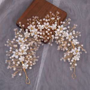 Hoofdbanden modieuze parelhoofd met bloemen haarkam haarclip met kralen vrouwelijke bruiden bruiloft haar sieraden accessoires q240506