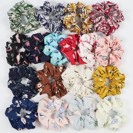 Bandeaux Foral Scrunchie Ponytail Hair Holder Corde Fleurs Flamingo Coiffe Pied de Poule Cravate Accesorios Scrunchy Bandeau Cadeau