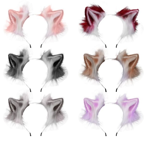 Diademas peludos pelos de lobo plegables orejas de gato diadema Simutación de color animal Cabello japonés Kawaii Cosplay Cosaprotao 221105