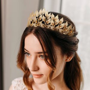 Hoofdbanden Gold Leaf Crown Hoofdband Wedding Tiaras voor Bruid Grieks Goddess Koppiece Women Princess Girls Pageant Prom Hair A SexyHanz Amjht