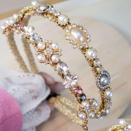 Diademas Versión de buena calidad Perlas blancas Rebordear Diadema dorada Mujeres Headwear Party Princess 221107 Drop Delivery Jewelry Hairj Dhano