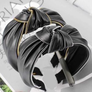 Bandons Haimeikang Fashion en cuir noir zipper bandeau femme noeud couloir accessoires accessoires de bande de noeud q240506