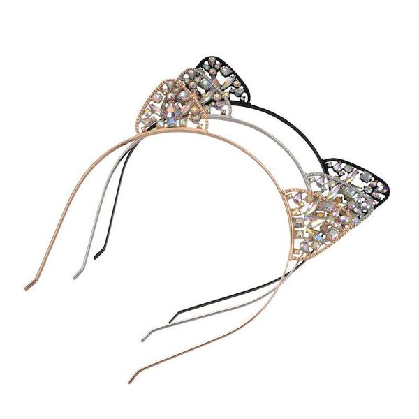 Bandeaux Accessoires pour cheveux Bandeau d'oreille de chat pour enfants et ADT 3 couleurs Head Hoop Strass Metal Hairband Cadeau de Noël Drop Delive Dhzng