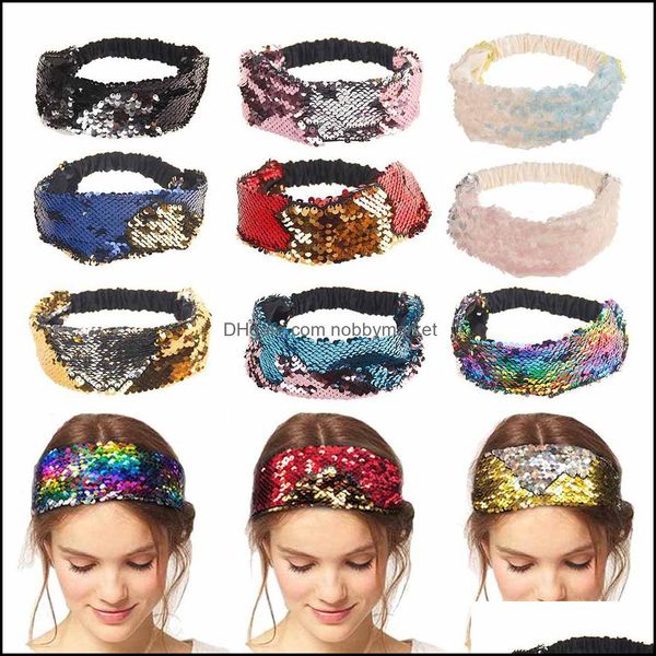 Diademas Joyería para el cabello 10 colores Lentejuelas Sirena para mujer Diadema de lujo Bandas para la cabeza Bufanda de moda femenina Aessories Drop Delivery 2021 Exby