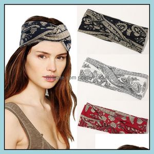 Hoofdbanden Haar Sieraden 4 Stijl Cashew Hairband Girls Wide Edge Cross Hoofdtooi Bandannas Running Hoofdband Vrije tijd en vakantie Aessoires Drop