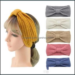 Diademas Joyas para el cabello Bowknot Invierno Otoño Diademas Turbantes Tejido a mano Arco Señora Calentador de orejas Sólido Diadema Diadema ancha Regalo de fiesta Favor D