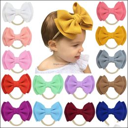 Diademas Joyas para el cabello Doble capa Diadema con lazo Bebé Niñas Niños pequeños Diadema elástica Anudada Nylon Turbante Envolturas para la cabeza Bow-Knot Accessori