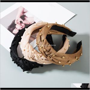 Diadema de cabello Joyer￭a Drop entrega 2021 Corea Fashion Veet Bow Pearl ancho Diadema de borde, banda para la cabeza de malla Drogf