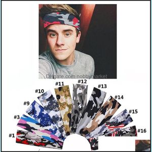 Hoofdbanden haar sieraden luxe camouflage sporten mannen elastische katoen designer haarband absorberen zweethoofd sjaal yoga band voor vrouwen drop delive