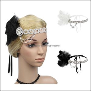 Diademas Joyería para el cabello Mujeres Tocados elegantes Diadema Perla Rhinestones Vintage Correa para mujer Flor Pluma Clip de fiesta Aessory Drop Deli