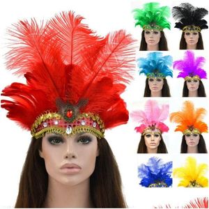 Bandons Indian Crystal Crown Feather Festival Festival Célébration coiffure Carnaval Headgear Halloween Nouvelle Drop Livrot J Dhlfb
