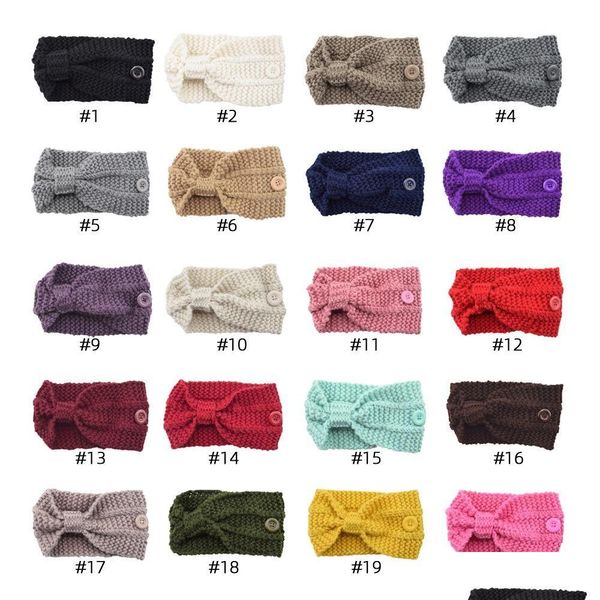 Bandeaux Ins 20 Couleurs Filles Tricoté Avec Des Boutons Visage Bandeaux Crochet Twist Chapeaux Headwrap Femmes Cheveux Accessoires Drop Delive Dhioe