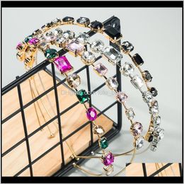 Hoofdbanden sieraden levering 2021 Eenvoudige stijl dames ultra-narrow ronde waterdruppel rechthoekig gekleurde glazen diamant haarband rsfau rsfau