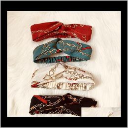 Bandeaux bijoux livraison directe 2021 concepteur croix bandeau pour femmes mode chaîne élastique imprimé en mousseline de soie bandes de cheveux fille Turban tête Wrap