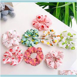 Diademas Joyas Friut Print Candy Color Stberry Girl Circle Chiffon Lady Scrunchies Banda elástica Cabello Starry Romance Drop Delivery 2021 Ea