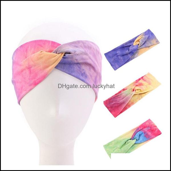 Diademas Joyería Joyería Tie-Dye Algodón Elástico Diadema Para Mujeres Turbante Yoga Deportes Sombreros Señoras Cómodo Envoltura Para La Cabeza Cabello Aessory Fas