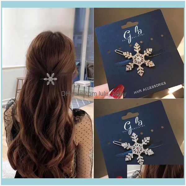 Diademas Jewelry2021 Clips geométricos Moda Metal Copo de nieve Rhinestone Pin Diamond Hair Jewelry Gold Sier Barrettes Aessories Drop Deliver