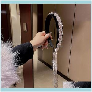 Diademas Jewelryfyuan Estilo Coreano Borla Larga Asimetría Diadema De Diamantes De Imitación Para Mujeres Horquilla Veet Negra Accesorios Para El Cabello De Boda Joyería Dr.