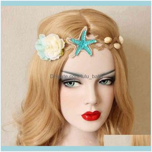 Hoofdbanden JewelryVintage Sea Star Flower Shell Band Bridal Hair Aessories Wedding Head Sieraden Vintage Tiara Drop Delivery 2021 XGJQP