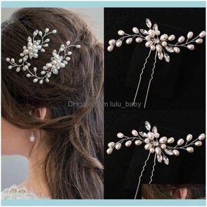 Diademas Joyas Perlas Pasadores Clips Tiaras nupciales Bandas Dama de honor Diamante Pasadores de vid para el cabello Joyería de boda 35 cm Tocados Gota Deliv