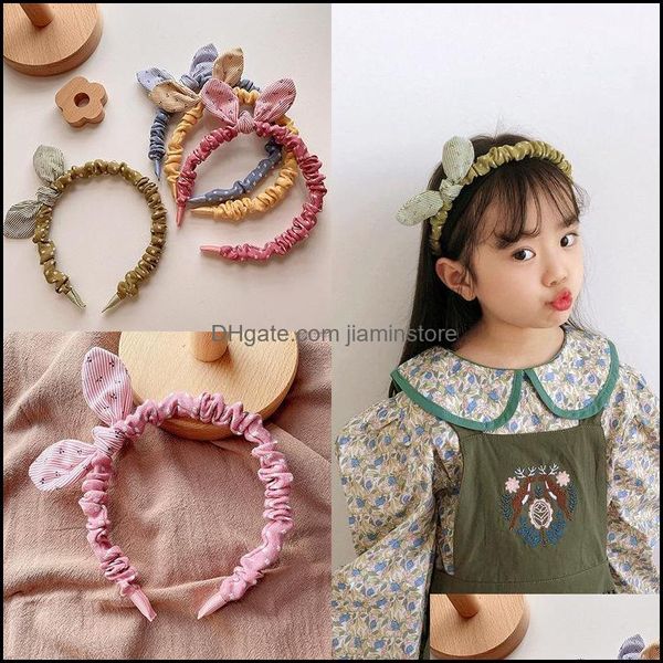 Diademas Niños Lindo Precioso Tela Flores Impreso Hairband Pequeño Estilo Fresco Moda Bebé Niñas Orejas de Conejo Bowknot Diadema Cabello Hoo Otpqx