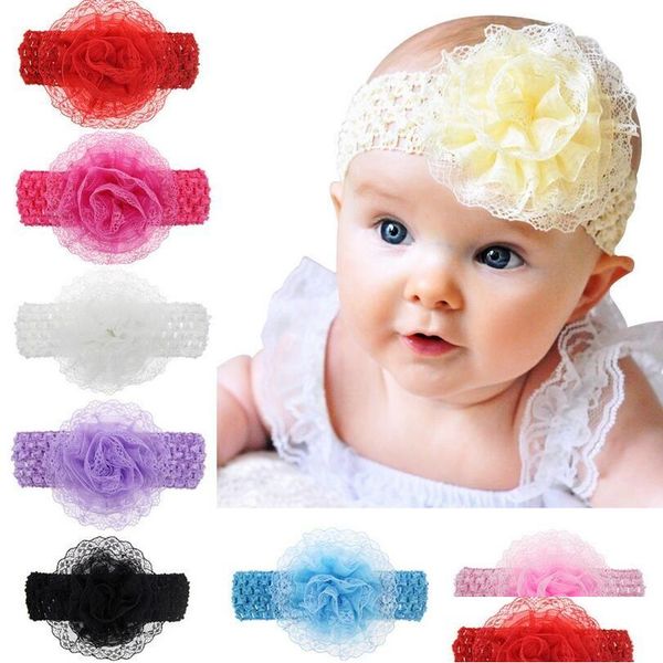 Diademas Flor de encaje Diadema para niños Diadema elástica para bebé Gstg086 Orden de mezcla Banda para la cabeza de moda Entrega de gota Joyas para el cabello Dhnif