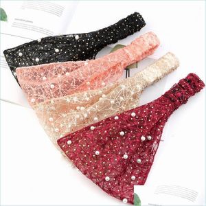 Bandons en dentelle Pearl Hair Band Summer Edge Ventilation Sports à l'extérieur Femmes Femmes Elastic Head Scarf Bijoux accessoires Fas Dhmro