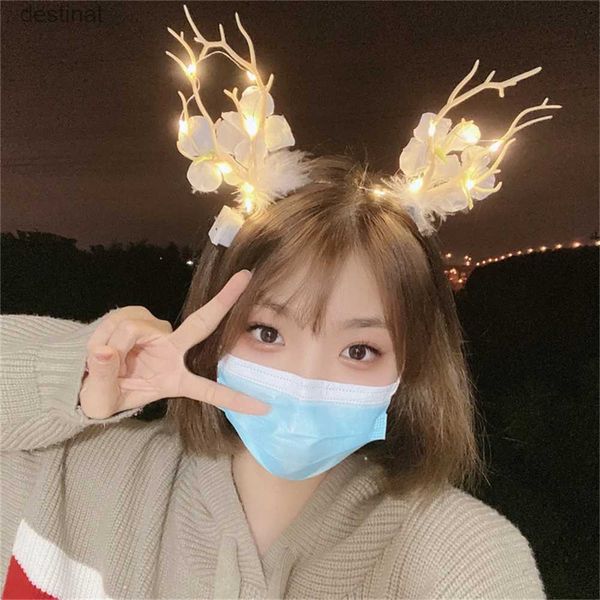 Diademas Luz LED Intermitente Banda para el cabello Navidad Ciervo Cuerno Sombreros Fiesta Decoración para el cabello Pinza para el cabello Horquilla Diadema Accesorios para el cabello L231118