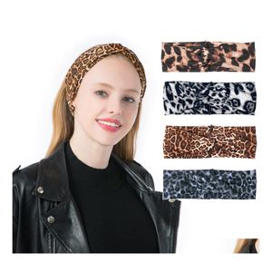 Bandeaux Bandeau de créateur imprimé léopard Turban pour femmes Stretch noeud torsadé Sport Yoga Wrap bandeaux écharpe accessoires de cheveux Dr Otmhy