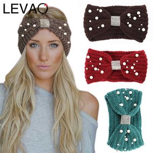 Hoofdbanden levao herfst- en wintermodellen gebreide parelhoofdband strass geknoopte wol warme tulband dames haarbanden meisjes haaraccessoires j230502