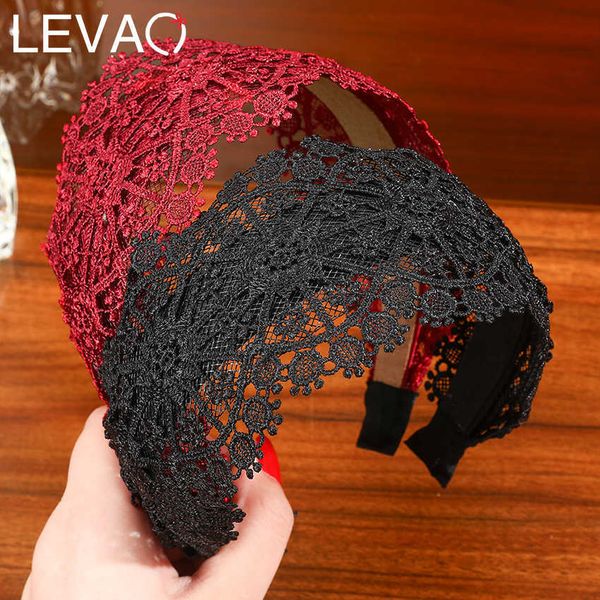 Diademas Levao Retro Diadema de encaje Turbante ancho Banda para el cabello Flor de ganchillo Diadema Aro para el cabello Diademas de malla para mujeres Accesorios para el cabello T221007