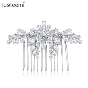 Bandeaux LUOTEEMI Rétro Cubique Zircone Créative Peignes À Cheveux Forme De Fleur Glacé Clair CZ Pageant Bijoux pour Cadeaux De Fiançailles De Mariage De Mariée 231102