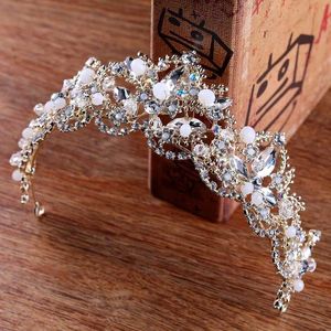 Hoofdbanden luxe barokke gouden bruid Crystal AB Haar Water Diamant Decoratie Bruid Tiaras Kroon Haaraccessoires Q240506