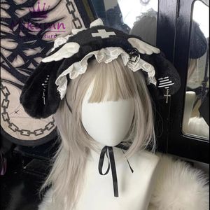 Diademas Mikumn Harajuku Kawaii Angel Wing Lace Rabbit Ear Hairband Gothic Lolita Plush Party Headwear Cosplay Accesorios para el cabello 231207