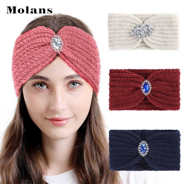 Bandeaux MOLANS Nouveau Femmes Hiver Chaud Bandeau De Mode Strass Bandeau Laine Tricoté Élastique Cheveux Cravate Femmes Turban Cheveux Accessoires J230502