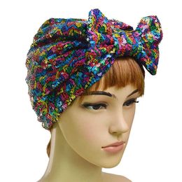 Hoofdbanden Moslim pailletten Bonnet dames bowknot hijab katoen tulband hoed hoofddeksel dop hoofd wrap chemo -muts bogen haarbekleding accessoires t221007