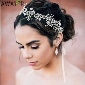 Hoofdbanden Nieuwe Crystal Flower Hoofdband Lint Bow Haarband voor bruid Wedding Haar Accessoires Pearl hoofdbloemhoofdbanden Dames Hoofdkleding Y240417