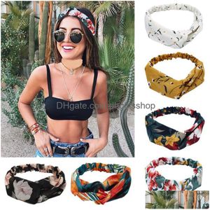 Bandeaux Nouveau Design Mode Femmes Style D'été Bohème Fille Croix Turban Bandage Bandanas Bandeaux Cheveux Accessoires 99 Couleurs Dro Dhcse