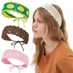 Diademas Nuevas Diadema de punto Niñas Turbante Flores Sombreros ajustables Ganchillo Elástico Banda para el cabello Accesorios para el cabello para mujeres Otoño Invierno T221007