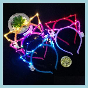 Hoofdbanden Nieuwe Stijlvolle Led Kat Oren Hoofdband Voor Vrouwen Meisjes Harige Duivel Hoofd Hoepel Fijn Haar Ornamenten Accessoires Hoofddeksels Sexy drop Dhjug