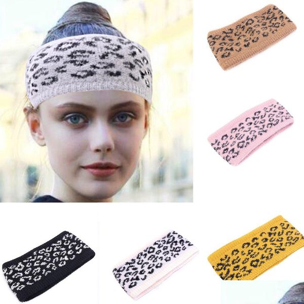 Diademas Nuevo Winter Warmer Ear Soft Rabbit Fur Headband Leopard Turban Mujeres Wide Stretch Hairband Headwrap Accesorios para el cabello Drop D Dhmqn